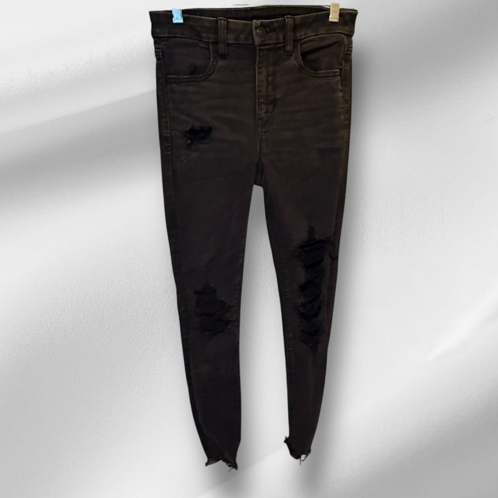 American Eagle‎ Super Hi-Rise Black Destroyed Jeans